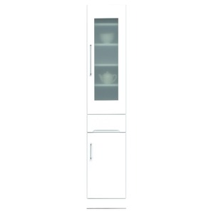スリムボード食器棚/キッチン収納 幅35cm 飛散防止加工ガラス使用 移動棚付き 日本製 ホワイト(白) 【完成品】 - 拡大画像