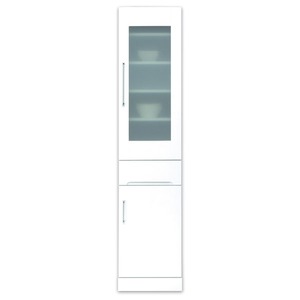 スリムボード食器棚/キッチン収納 幅40cm 飛散防止加工ガラス使用 移動棚付き 日本製 ホワイト(白) 【完成品】 - 拡大画像