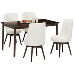 ダイニングセット 5点 ダイニングテーブル(ダークブラウン天板)&チェア(ホワイト/白)4点 木製 【組立品】