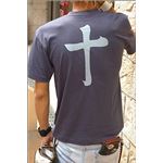 戦国武将Tシャツ 【島津義弘 十文字】 Lサイズ 半袖 綿100% 藍鉄 〔Uネック おもしろ〕