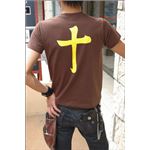 戦国武将Tシャツ 【島津義弘 十文字】 Lサイズ 半袖 綿100% 茶 〔Uネック おもしろ〕