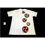 戦国武将Tシャツ 【小早川家 右三つ巴】 Sサイズ 半袖 綿100% ホワイト(白) 〔Uネック おもしろ〕