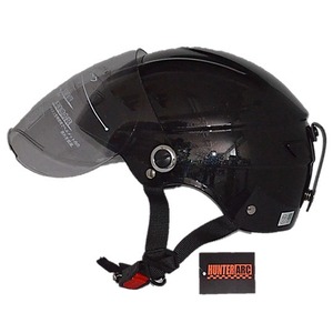 スタイリッシュな開閉式シールド付きハーフヘルメットメタル ブラック 商品写真