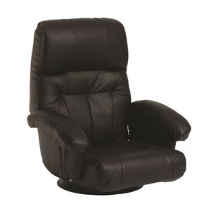 回転座椅子(フロアチェア/リクライニングチェア) 本革使用 レバー式 『ダンコ』 ブラック(黒) - 拡大画像