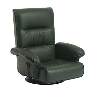 回転座椅子(フロアチェア/リクライニングチェア) 合成皮革/合皮 肘付き 『ラミーテ』 グリーン(緑) - 拡大画像
