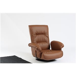 回転座椅子(フロアチェア/リクライニングチェア) 合成皮革/合皮 肘付き 『ラミーテ』 ライトブラウン - 拡大画像