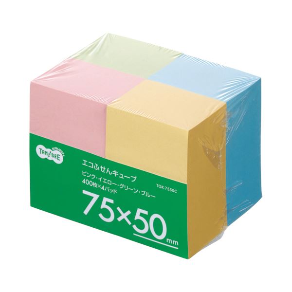 (まとめ）TANOSEE エコふせん キューブ 400枚混色 75×50mm 4冊入×5パック(×3セット) b04