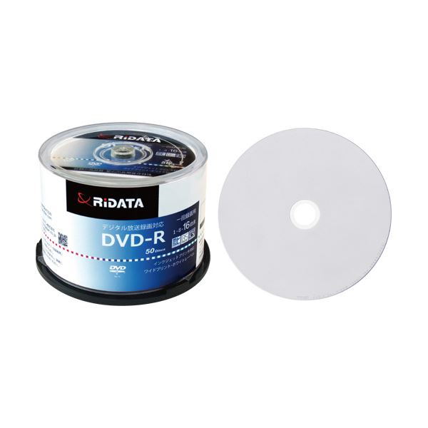 (まとめ) RiDATA 録画用DVD-R 120分1-16倍速 ホワイトワイドプリンタブル スピンドルケース D-RCP16X.PW50RD D1パック(50枚) (×10セット