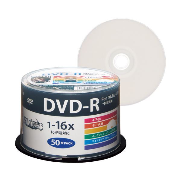 (まとめ) ハイディスク データ用DVD-R4.7GB 1-16倍速 ホワイトワイドプリンタブル スピンドルケース HDDR47JNP501パック(50枚) (×10セッ