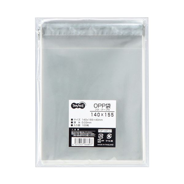 (まとめ) TANOSEE OPP袋 フタ・テープ付140×155+40mm 1セット（1000枚：100枚×10パック） (×10セット) b04