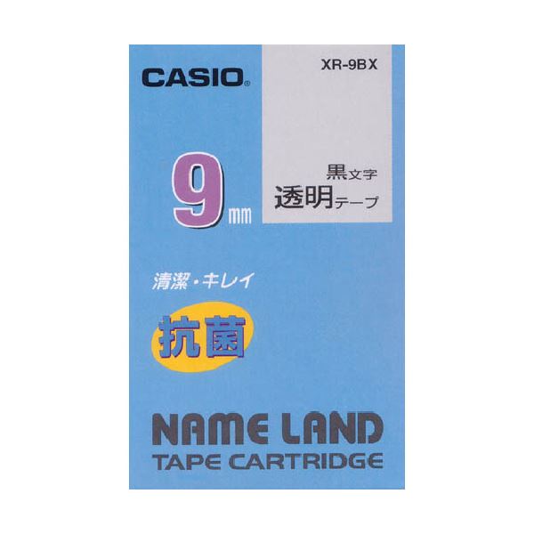 (まとめ) カシオ NAME LAND 抗菌テープ9mm×5.5m 透明/黒文字 XR-9BX 1個 (×10セット) b04