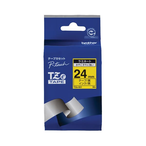 (まとめ) ブラザー BROTHER ピータッチ TZeテープ ラミネートテープ 24mm 黄／黒文字 TZE-651 1個 (×10セット) b04