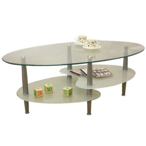 強化ガラステーブル(ローテーブル) 高さ43cm スチール脚 棚収納/アジャスター付き ホワイト(白) - 拡大画像