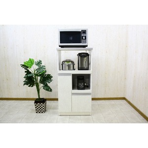 レンジ台(キッチン収納) 2型 幅60cm スライドレール/二口コンセント/米びつ付き 日本製 ホワイト(白) 【完成品】 - 拡大画像
