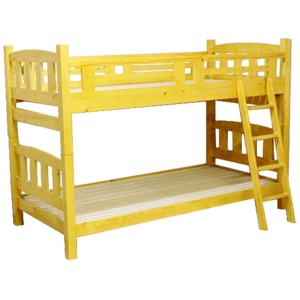 二段ベッド(シングルベッド2台) フレームのみ 木製 安全金具/階段付き スノコ床板 ライトブラウン - 拡大画像