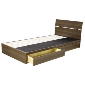 ベッドフレーム 【シングルサイズ】 フレームのみ 木製 ボックス引き出し付き 木目調 スノコ床板 ブラウン - 拡大画像