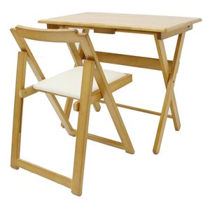 折りたたみ式デスク・チェアセット 木製 椅子座面：合成皮革(合皮) ナチュラル 【完成品】 - 拡大画像