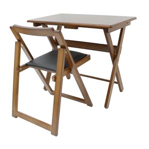 折りたたみ式デスク・チェアセット 木製 椅子座面:合成皮革(合皮) ダークブラウン 【完成品】 商品写真1