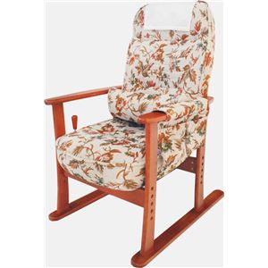 肘付き高座椅子/リクライニングチェア 【安定型】 木製 高さ調節可 ベージュフラワー - 拡大画像