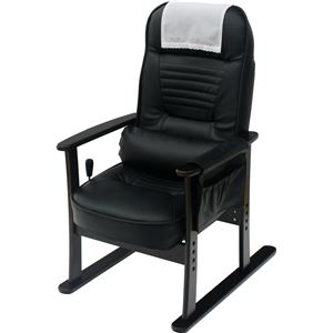 肘付き高座椅子/リクライニングチェア 【安定型】 木製×合成皮革(合皮) 高さ調節可 ブラックレザー - 拡大画像