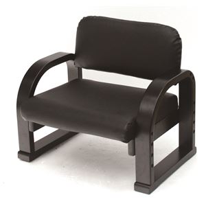 TV座椅子(パーソナルチェア) 木製 合成皮革(合皮) 肘付き 高さ3段階調整可 ブラックレザー - 拡大画像