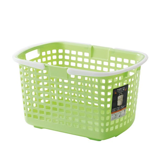 (まとめ) S-ライトバスケット/収納かご (グリーン) 持ち手付き 積み重ね可 洗濯かご 脱衣かご おもちゃ収納 (24個セット) b04