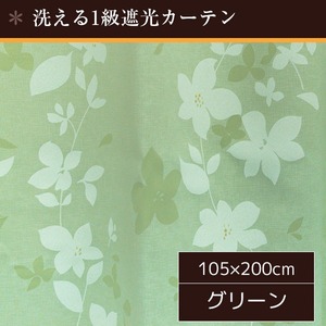 洗える1級遮光カーテン/目隠し 【2枚組 105×200cm/グリーン】 花柄 タッセル・アジャスターフック付き 『ローリア』