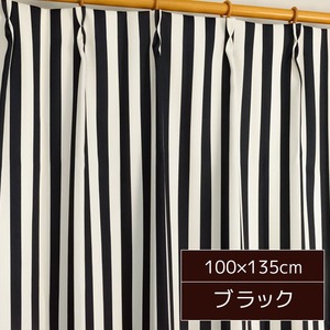 ストライプ柄カーテン 2枚組 100×135 ブラック 形状記憶 スタイリッシュ スラット