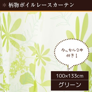 8種類から選べるボイルレースカーテン 【2枚組 100×133cm/グリーン】 タッセル付き 柄物 ボタニカル 『ボイルアイリ』