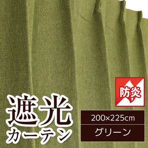 防炎・遮光カーテン/目隠し 【1枚のみ 200×225cm/グリーン】 洗える 形状記憶 無地 『ヴィーナス』