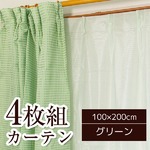 5色から選べるシンプルカーテン 【計4枚組 100×200cm/グリーン】 ミラーレース付き 洗える 『クラーク』