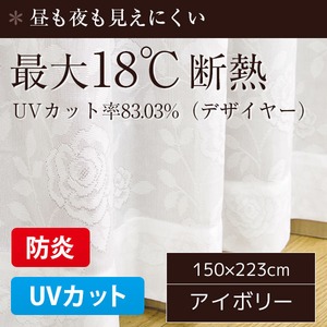 防炎・UVカット レースカーテン 【1枚のみ 150×223cm/デザイヤー】 アイボリー 最大18℃断熱 省エネ バラ柄 帝人 日本製