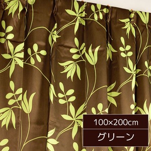 ボタニカル柄遮光カーテン 【2枚組 100×200cm/グリーン】 洗える 形状記憶 植物柄 『ヒルズ』