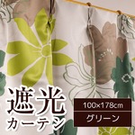 南国風遮光カーテン/目隠し 【2枚組 100×178cm/グリーン】 花柄 洗える 『ソラン』