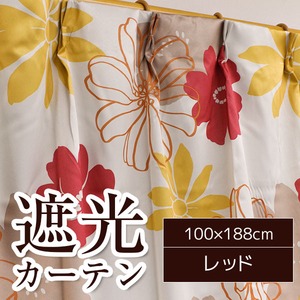 南国風遮光カーテン/目隠し 【2枚組 100×188cm/レッド】 花柄 洗える 『ソラン』