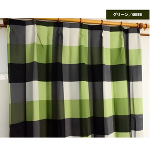 チェック柄遮光カーテン 【2枚組 100×200cm】 グリーン 洗える 『ライザ』 商品画像
