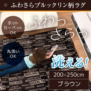 ラグ 200×250 長方形 ブラウン 洗える ラグマット ホットカーペット対応 床暖房 秋用 冬用 ブルックリンラグ