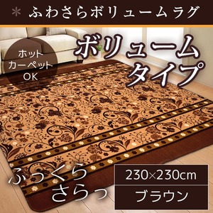 ラグ ボリュームタイプ 230×230 正方形 ブラウン ラグマット ホットカーペット対応 床暖房 秋用 冬用 サラサボリュームラグ