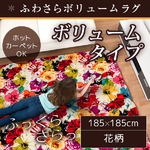 ラグ ボリュームタイプ 185×185cm 正方形 アイボリー ラグマット ホットカーペット対応 床暖房 秋用 冬用 ボタニカルボリュームラグ