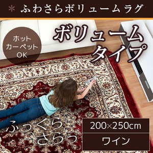 ラグ ボリュームタイプ 200×250cm 長方形 ワイン ラグマット ホットカーペット対応 床暖房 秋用 冬用 エルバボリュームラグ
