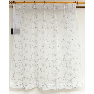 刺繍レースカーテン 2枚組 100×133 ホワイト 刺繍 花柄 洗える アジャスターフック付き タッセル付き ホッパー