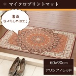 マイクロプリント玄関マット 60×90 レッド メダリオン柄 滑り止め付き 洗える アリシア