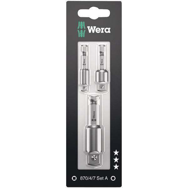 【商品名】 WERA ヴェラ 3点組 電動工具用ツールアダプターセット 差込1/4・3/8・1/2SQ 073200 工具 ツール DIY 作業工具 道具 【ジャンル・特徴】 wera 工具 ツール 