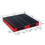 岐阜プラスチック工業　カラープラスチックパレット　HB-R2・1111SC ブラック／レッド　両面使用　1100×1100mm　自動倉庫対応