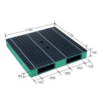 岐阜プラスチック工業　カラープラスチックパレット　HB-R2・1111SC ブラック／グリーン　両面使用　1100×1100mm　自動倉庫対応