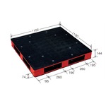 岐阜プラスチック工業　カラープラスチックパレット　HB-R4・1111SC ブラック／レッド　両面使用　1100×1100mm
