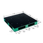 岐阜プラスチック工業　カラープラスチックパレット　HB-R4・1111SC ブラック／グリーン　両面使用　1100×1100mm