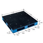 岐阜プラスチック工業　カラープラスチックパレット　HB-R4・1111SC ブラック／ブルー　両面使用　1100×1100mm