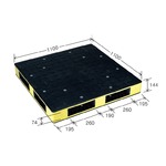 岐阜プラスチック工業　カラープラスチックパレット　HB-R4・1111SC ブラック／イエロー　両面使用　1100×1100mm