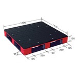 岐阜プラスチック工業　カラープラスチックパレット　HB-D4・1111SC ブラック／レッド　片面使用　1100×1100mm
